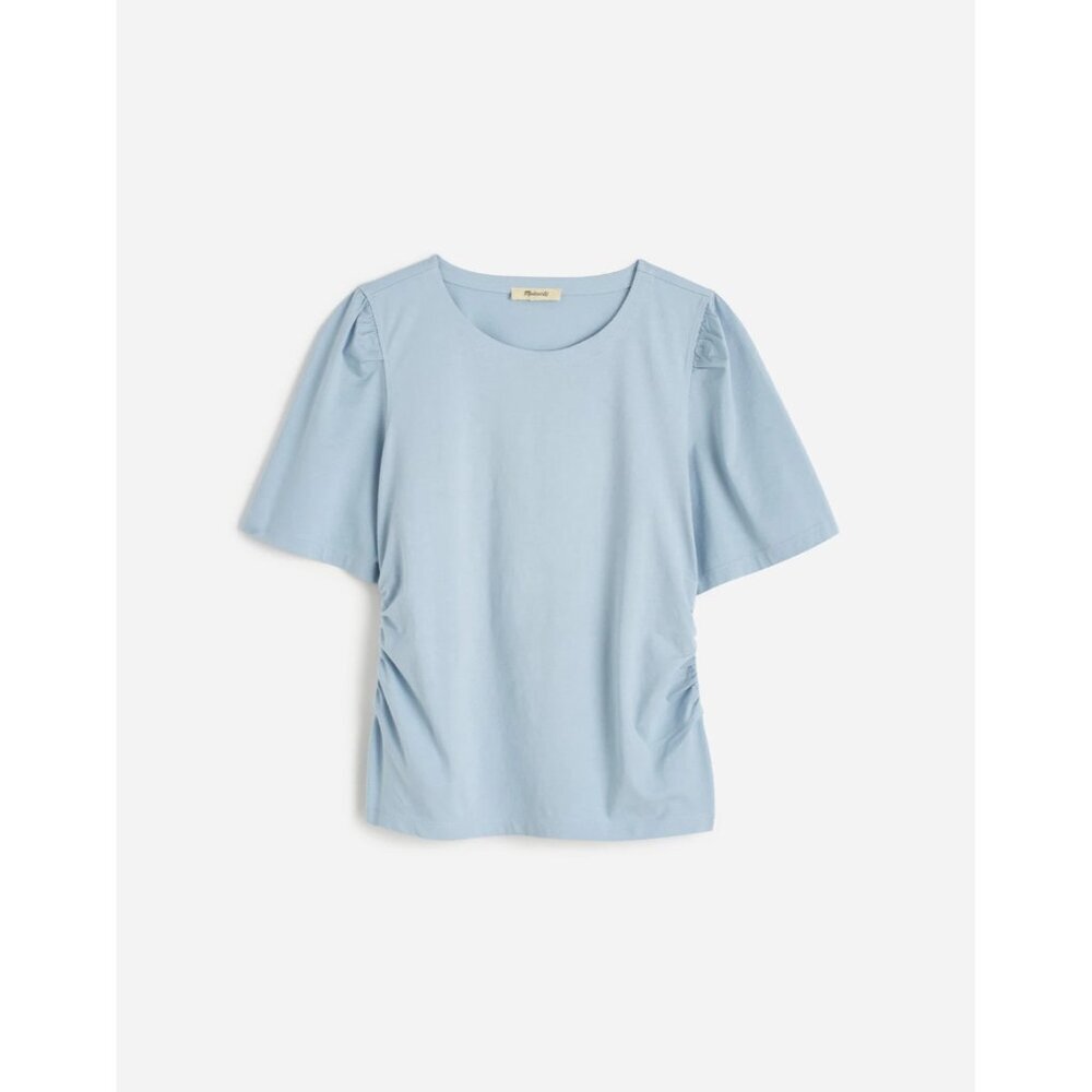 Madewell Womens Size XS Side-Cinch Puff-Sleeve Tee in Feather Blue NU869 1792